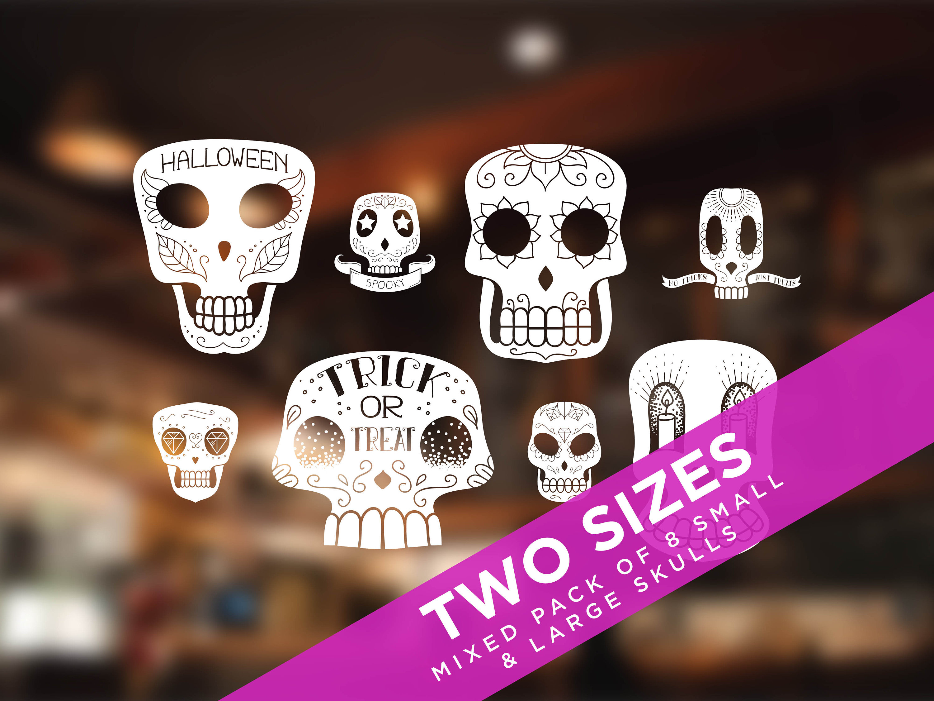 Autocollants Mexicains Dia De Los Muertos Pour Fenêtre Halloween