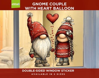 Valentine Gnome Couple with Heart Balloon Window Cling Sticker
