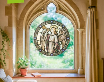 Extra-Large Angel with Trumpet Stained Glass Window Cling Sticker