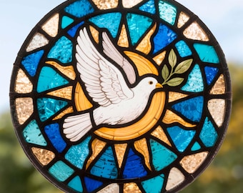 Stained Glass Dove with Olive Branch Window Cling Sticker