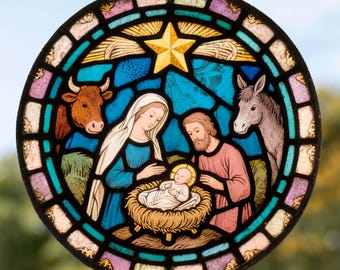 The Nativity Stained Glass Window Cling Sticker