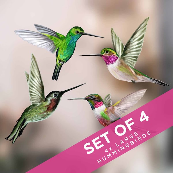 Hummingbird Static Cling Window Stickers: Bird Strike Prevention (Set of 4)