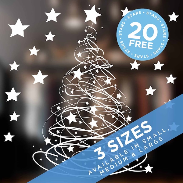 Swishy Christmas Tree Window Cling with 20 Free Stars - Holiday Decor