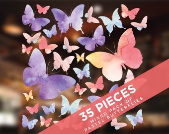 Pastel Butterflies DOUBLE SIDED Window Cling Stickers - Pack of 35