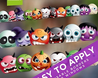 Scary Emoji Halloween Window Clings: Reusable Shop & Home Decorations