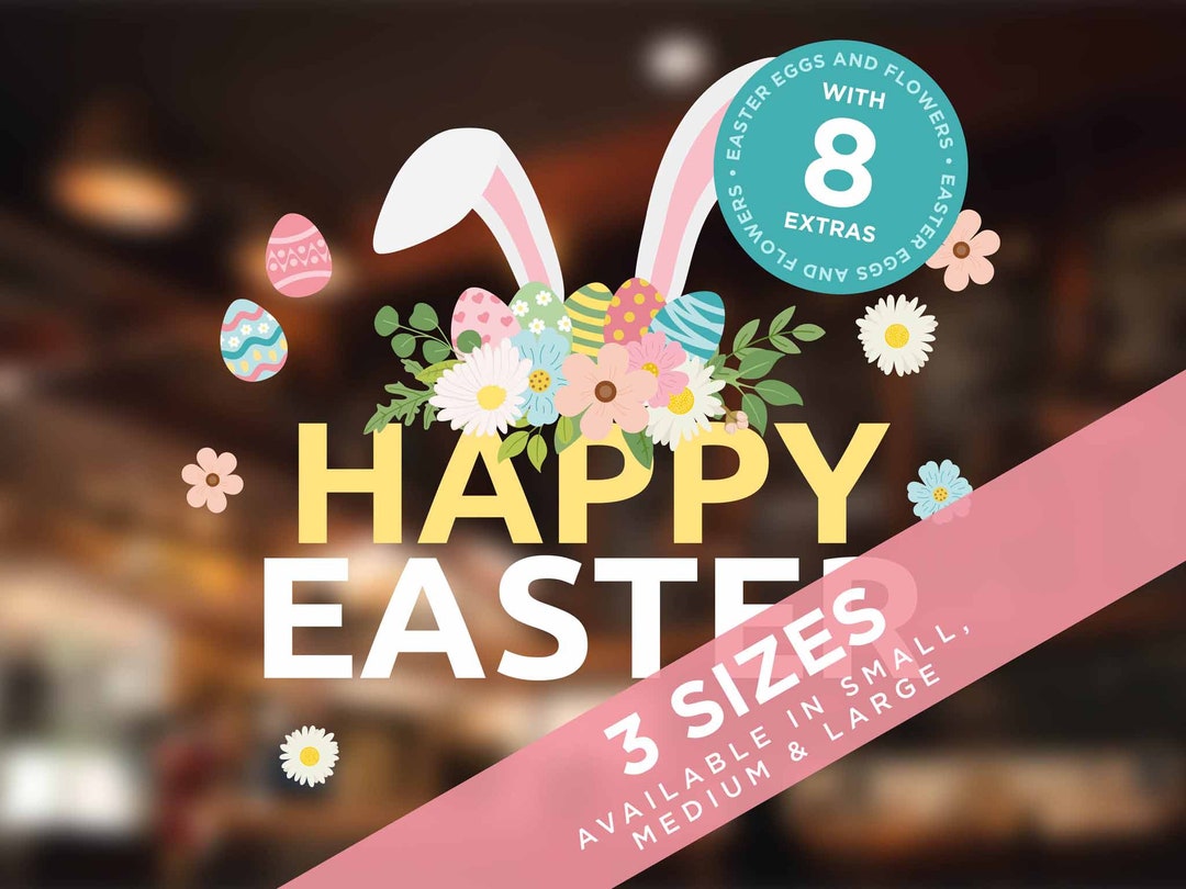 Bunny Ears Easter Text Window Sticker, Easter Spring Shop Window ...
