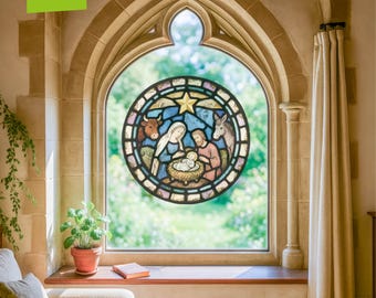 Extra-Large The Nativity Stained Glass Window Cling Sticker