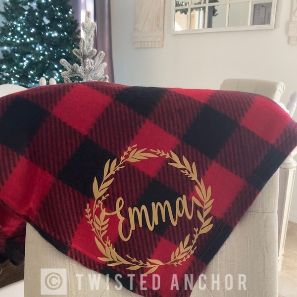 Custom Personalized Buffalo Plaid Fleece Throw Blanket, Winter Blanket, Christmas Gift