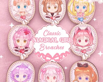 Épingle(s)/BROCHE(s) - Magical Girls classique - Finition bois/Épingle coeur en caoutchouc rose