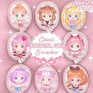 PINs/BROACHESs classic Magical Girls Wood finish/Pink heart rubber pinback Full set (+1 secret)