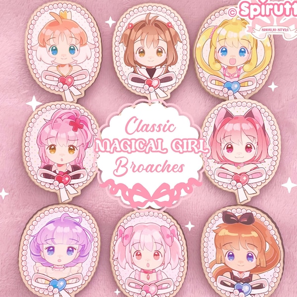 PIN(nen)/BROCHES(sen) - klassieke Magical Girls - houtafwerking/rubberen pin met roze hart