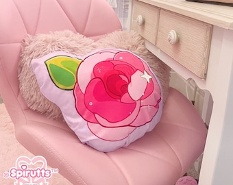 May include: A pink plush chair with a white and pink rose cushion. The cushion is 27 inches high and 33 inches wide. The cushion is made of 100% polyester.