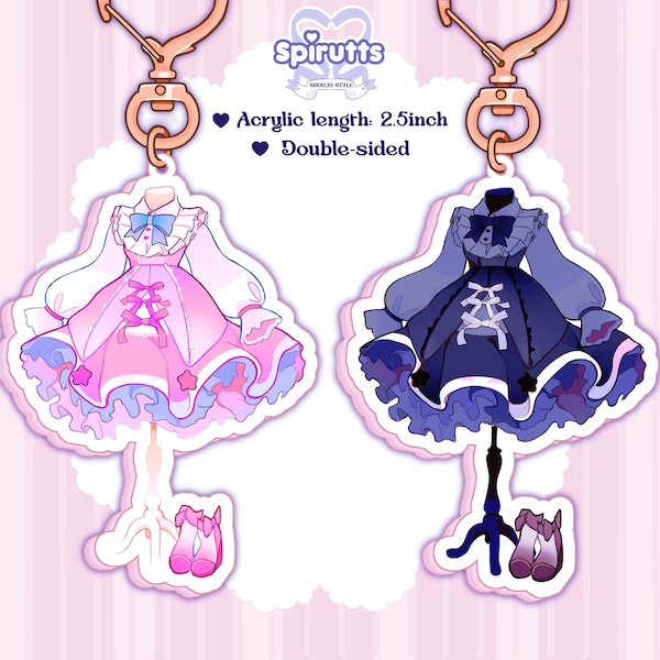 KEYCHAIN(S) - EGL Lolita dresses! - Double-sided acrylic/Heart-shaped RoseGold Chain/Charm