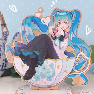 STANDEE / FIGURE - Tea time Miku~! - Wooden Standee / Vocaloid / Anime / Desk display
