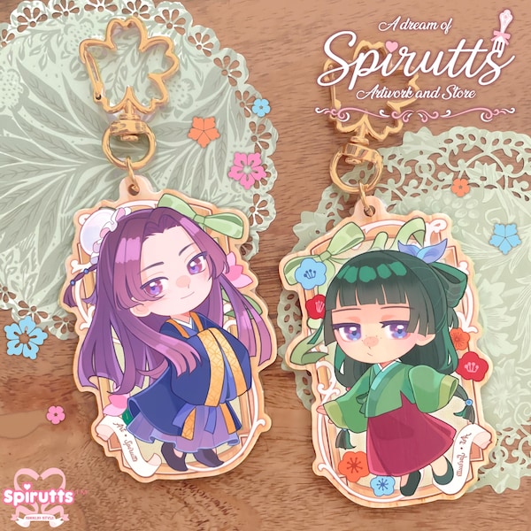 KEYCHAIN(S) - Medicine maker, poison taster / couples accessory / anime - Double-sided wooden charm / Matching Pair / Gold clip attachments