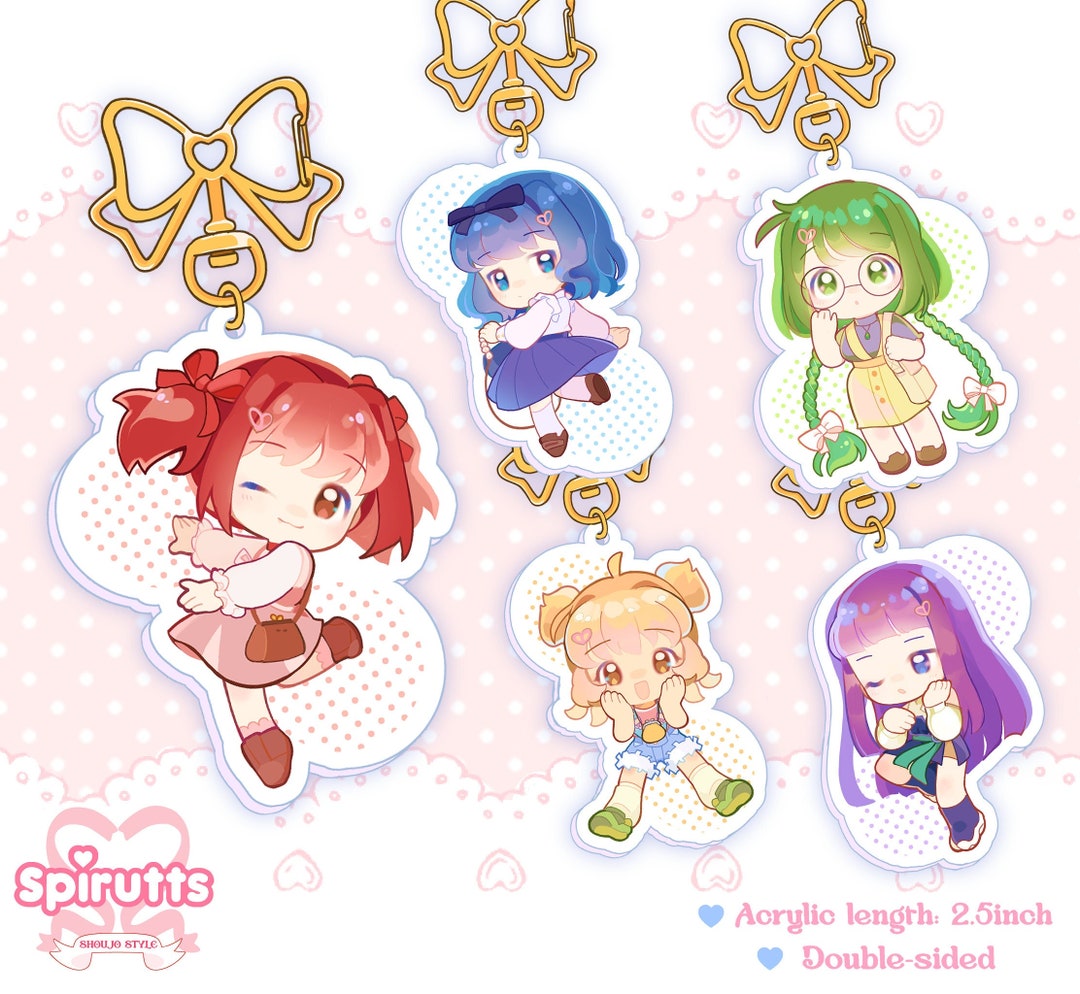 KEYCHAIN(S) - Mew Girls! - Double-sided Acrylic/bow-shaped Gold Chain ...