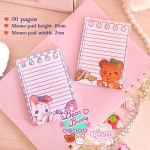 BLOC DE NOTAS - Bear & Bunny diner~! - hojas de papel repetidas / 50 páginas