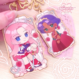 SLEUTELHANGER(S) - Princess Anthy and Utena / Anime / retro / Magical Girls - Dubbelzijdige houten bedel/bijpassend paar/gouden clipbevestigingen