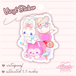 STICKER: Alice in Wonderland, vrienden! - Glanzend / vinyl / peelback / waterdicht / schattig / anime / cartoon / konijn, muis, kat