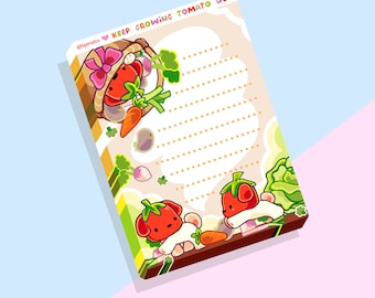 May include: A printable notepad featuring a cartoon tomato dog with the text "Keep Growing Tomato Dog" and the social media handle "@spirutts".