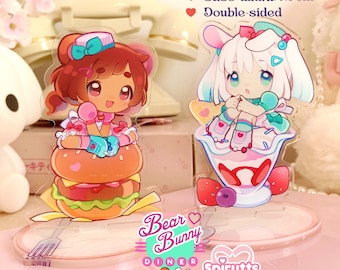 FIGURA(S) DE ACRÍLICO - ¡Mini camareras de oso y conejito~! - Base de acrílico de doble cara con diseño de placa