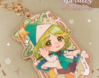 BRELOK(I) - Coco, słodka czarownica~ Manga / Anime - Dwustronny drewniany wisiorek / Złote klipsy