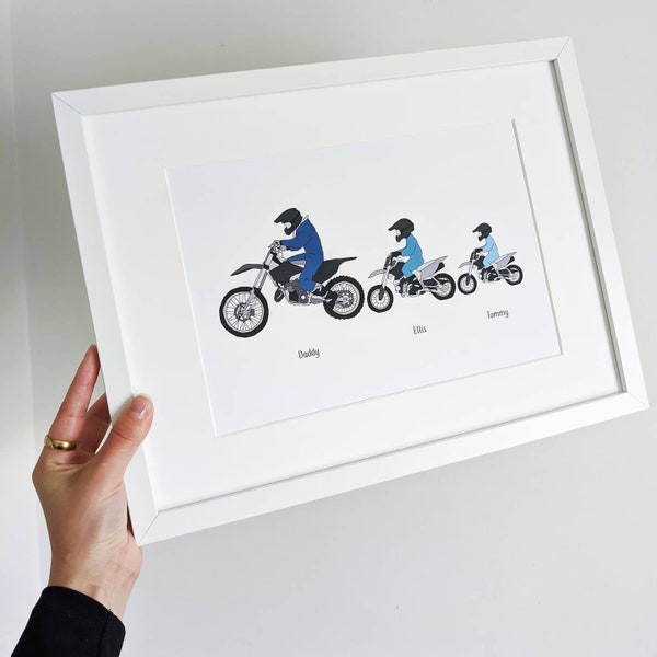 Motocross Custom Personalised Print, Gift for Biker, Motorbike Illustration Print, A5 A4 & A3