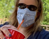 NEW - Cover Up Sip Up Mask, sip beverage mask, straw hole masks, beer drinking masks, Black masks, Sugar Skulls, Camoflauge, Stars, Floral