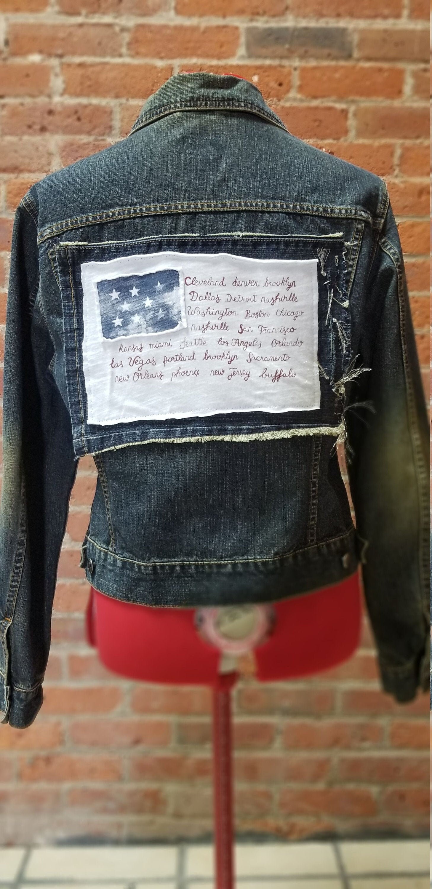 American Flag Jean Jacket Women Etsy