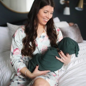 Robe and Swaddle Set,Hospital,Gift for Wife,Maternity Robe,Delivery,Matching Outfit,Mommy and Me,Pregnant,Baby Boy,Baby Shower Gift,Blanket