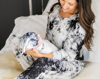 Tie Dye Mommy and Me Lounge Set and Matching Swaddle,Matching Pajamas and Swaddle Set,Matching Hospital Sets,Postpartum Pajamas,Hospital Bag