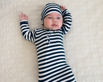 Knotted Baby Gown,Striped,Sleep Sack,Matching Set,Mommy and Me,Baby Girl,Baby Boy,Baby Shower Gift,Going Home Outfit,Onsie,Maternity Robe