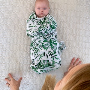 Palm Leaf Robe and Swaddle,Mommy and Me Matching Set,Postpartum,Maternity Robe,Matching Swaddle,Hospital Gown,Baby Shower Gift,Pregnant,Baby image 5