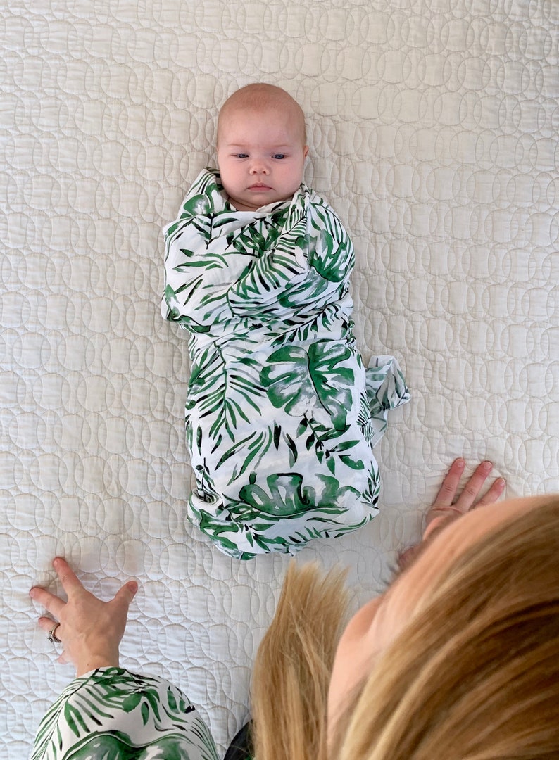 Palm Leaf Robe and Swaddle,Mommy and Me Matching Set,Postpartum,Maternity Robe,Matching Swaddle,Hospital Gown,Baby Shower Gift,Pregnant,Baby image 5