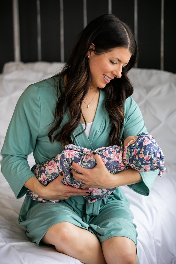 Robe and Swaddle Set matching Hospital Set hospital Robe maternity Robe floral Swaddle new Mom baby Gift baby Girl mommy and Me pregnant Etsy