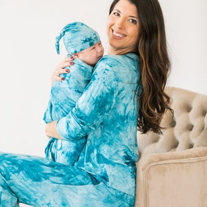 Tie Dye Mommy and Me Lounge Set and Matching Swaddle,Matching Pajamas and Swaddle Set,Pink,Hospital Sets,Postpartum Pajamas,Hospital Bag image 6