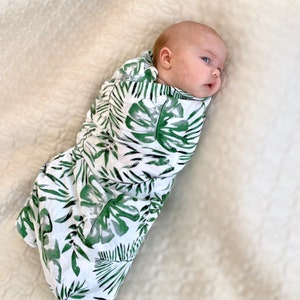 Palm Leaf Robe and Swaddle,Mommy and Me Matching Set,Postpartum,Maternity Robe,Matching Swaddle,Hospital Gown,Baby Shower Gift,Pregnant,Baby image 9
