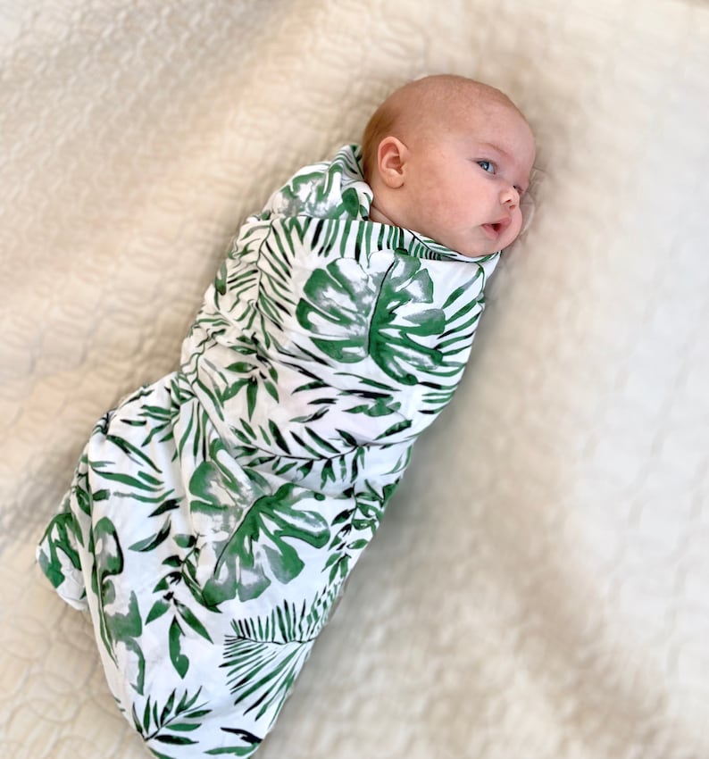 Palm Leaf Robe and Swaddle,Mommy and Me Matching Set,Postpartum,Maternity Robe,Matching Swaddle,Hospital Gown,Baby Shower Gift,Pregnant,Baby image 9