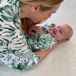 Palm Leaf Robe and Swaddle,Mommy and Me Matching Set,Postpartum,Maternity Robe,Matching Swaddle,Hospital Gown,Baby Shower Gift,Pregnant,Baby image 8