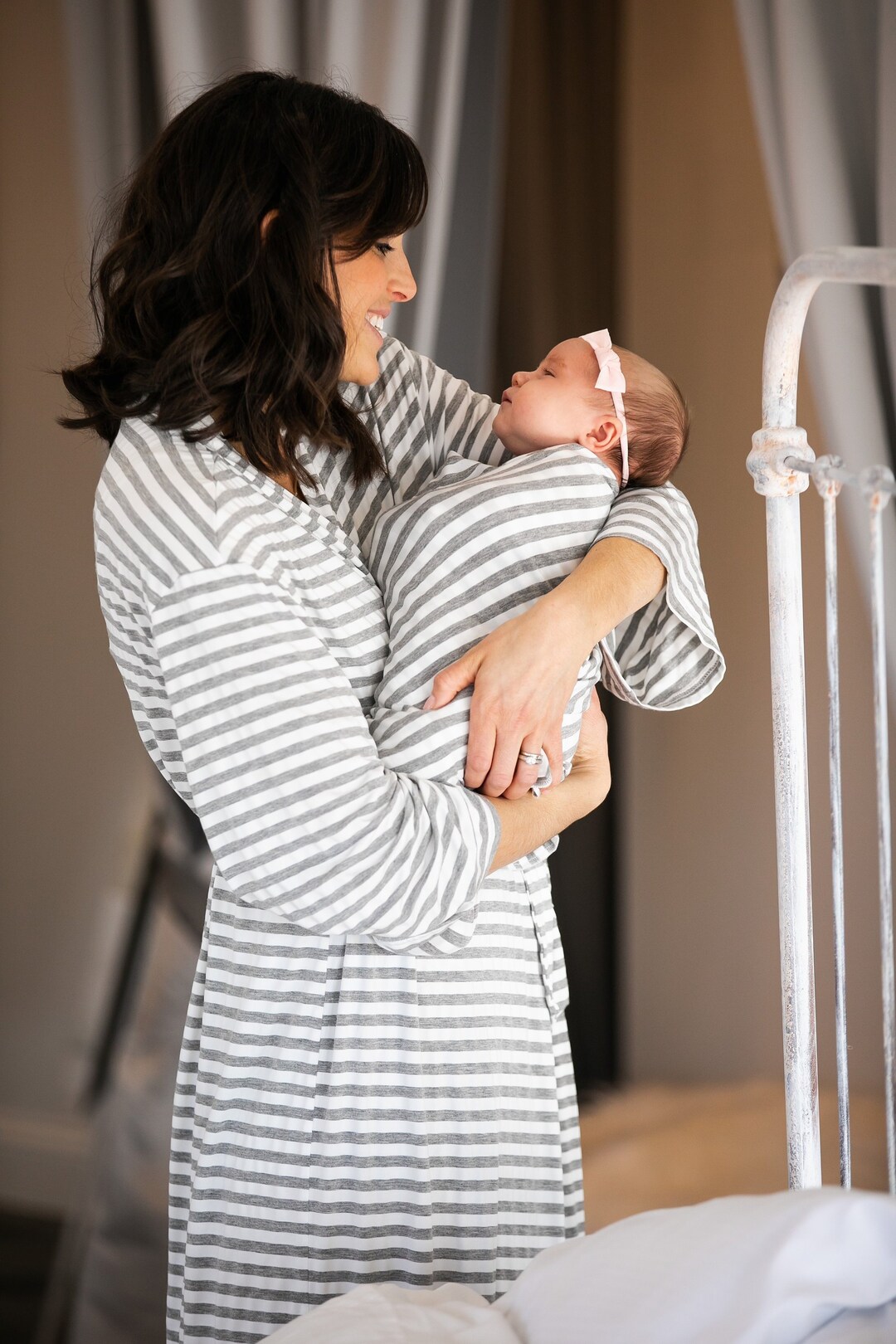 Robe and Swaddle Set,gender Neutral,grey Striped Robe,mommy and Me