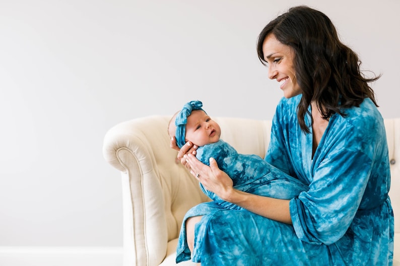 teal maternity robe