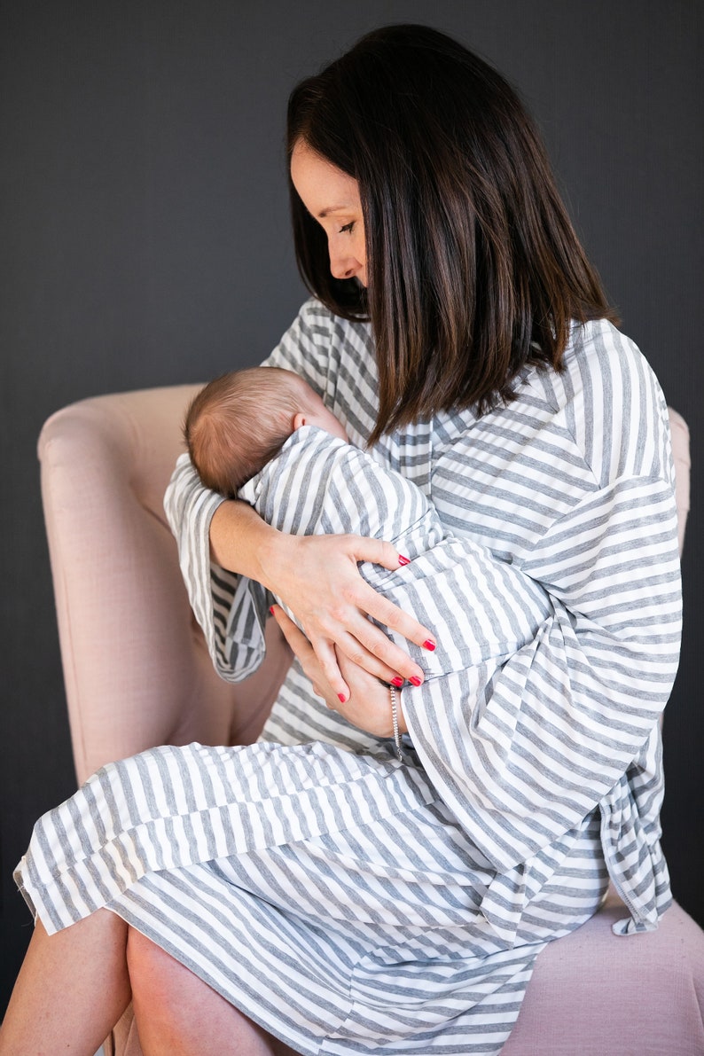 Robe and Swaddle SetGender NeutralGrey Striped RobeMommy Etsy
