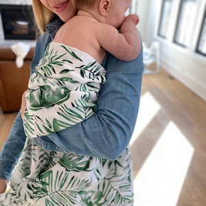 Palm Leaf Robe and Swaddle,Mommy and Me Matching Set,Postpartum,Maternity Robe,Matching Swaddle,Hospital Gown,Baby Shower Gift,Pregnant,Baby image 4