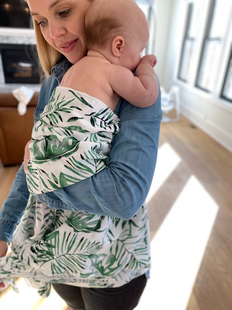 Palm Leaf Robe and Swaddle,Mommy and Me Matching Set,Postpartum,Maternity Robe,Matching Swaddle,Hospital Gown,Baby Shower Gift,Pregnant,Baby image 4