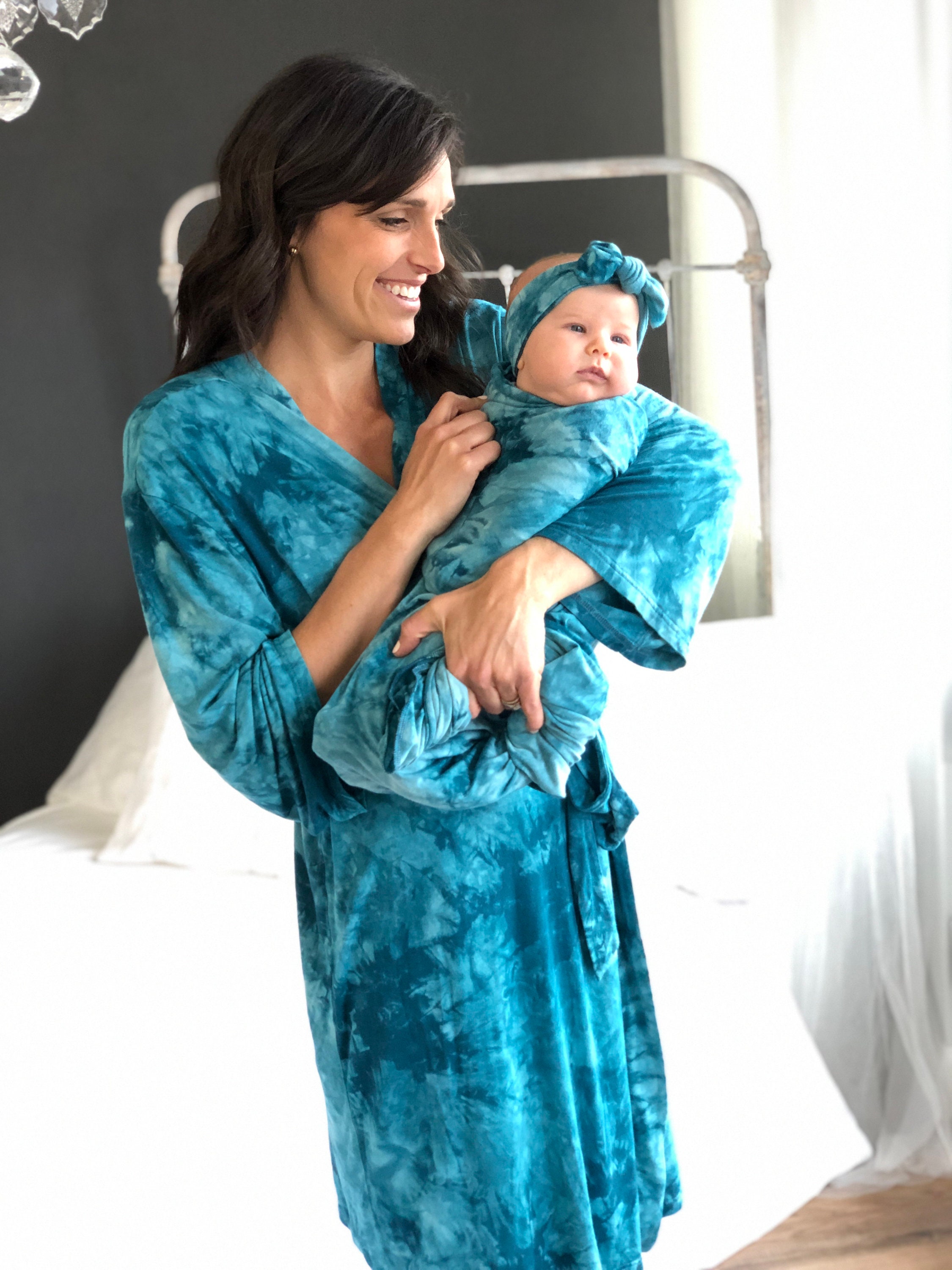 Teal Tie Dye Swaddlematernity Robe and Matching Swaddle Etsy