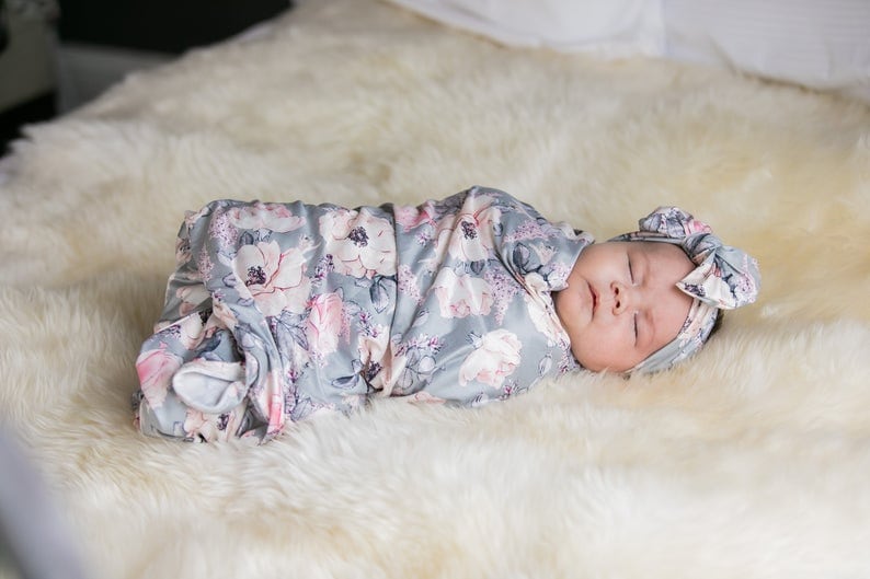 Matching Robe and Swaddle Set,Hospital Set,Hospital Robe,Maternity Robe,Floral Swaddle,Mom to Be,Baby Gift,Baby Girl,Mommy and Me,Blanket image 10