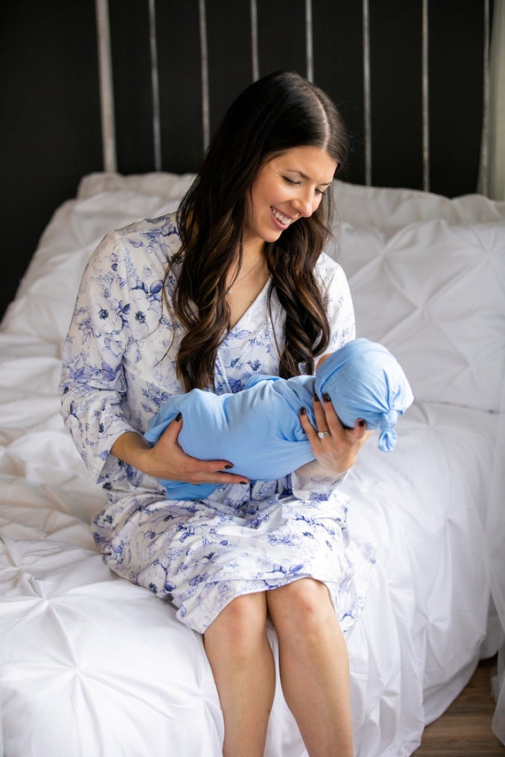 Robe and Swaddle Set,matching,hospital Set,hospital Robe,maternity Robe,mommy  and Me Set,baby Boy,blue,newborn Photo,delivery Gown,gift,cute 