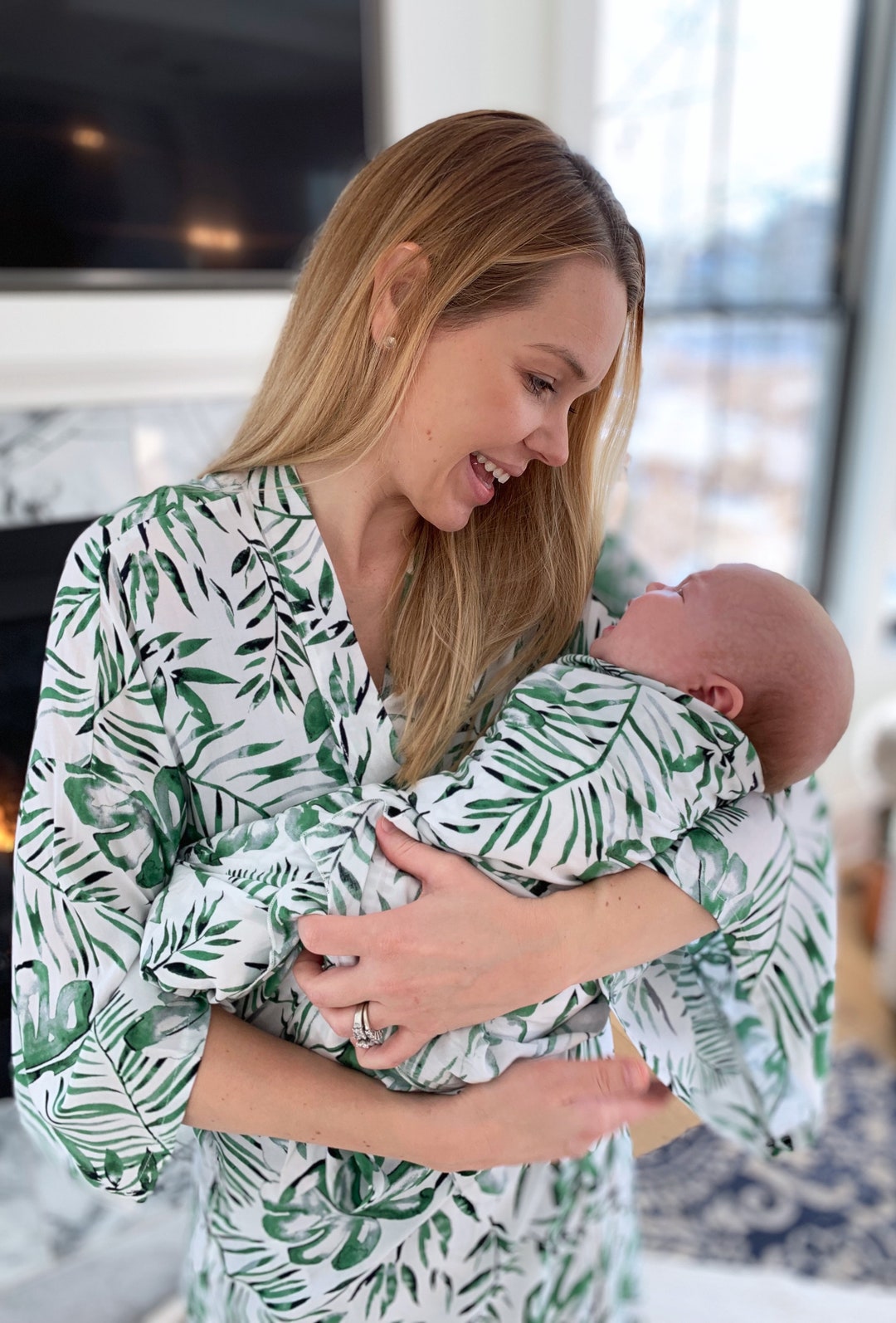 Palm Leaf Robe and Swaddle,mommy and Me Matching Set,postpartum