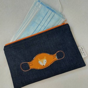Pochette de rangement pour masques, étui double compartiment pour masques, pochette médicaments, étui de voyage, pochette renard