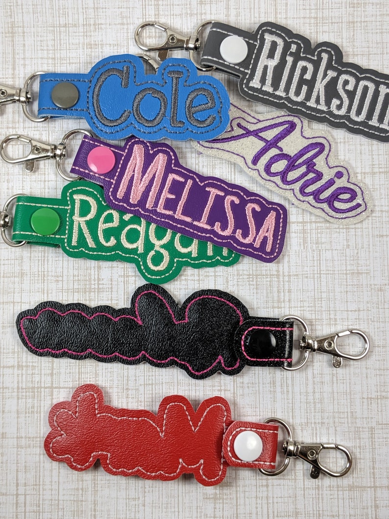 Name tag keychain Embroidered Name Keychain Backpack Tag Etsy